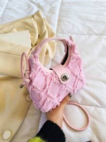 Lightweight,Business Casual Mini Hobo Bag Fashionable Pink Raw Trim Twist Lock For Daily Life For Teen Girls Women College Students,Rookies & White-Collar Workers Perfect For Office,College,Work ,Business,Commute,Outdoors, Travel, Outings Valentines