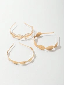 3pcs Fashionable Maple Leaf Design Alloy Hairbands - Gold - View 2