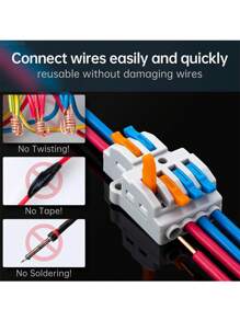 5pcs Lever Wire Connector, DIY Mini Splicing Compact Wire Connectors,2in 4 out Quick Terminal Block, Splicing Connectors for Circuit 0.08-4mm2 AWG 28-12 (Orange Blue Gray) - Multicolor - View 6