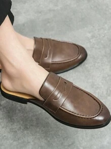 Men's Summer Half Slipper 2024 New Style Driving Loafers With Closed Toe, Breathable Casual Leather Mules Slouchy Slippers - Brown - View 5