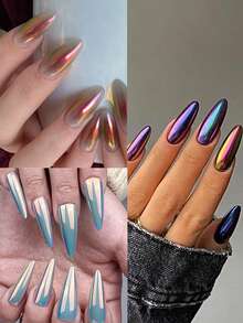 12色魔鏡,用於美甲,極光變色金屬鏡面閃粉裝飾,美甲回拭甲片魔鏡粉 - 彩色 - 查看 7