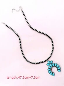 西部乡村风格复古绿松石装饰花朵吊坠项链，女士礼物 - 西部 - 查看 4
