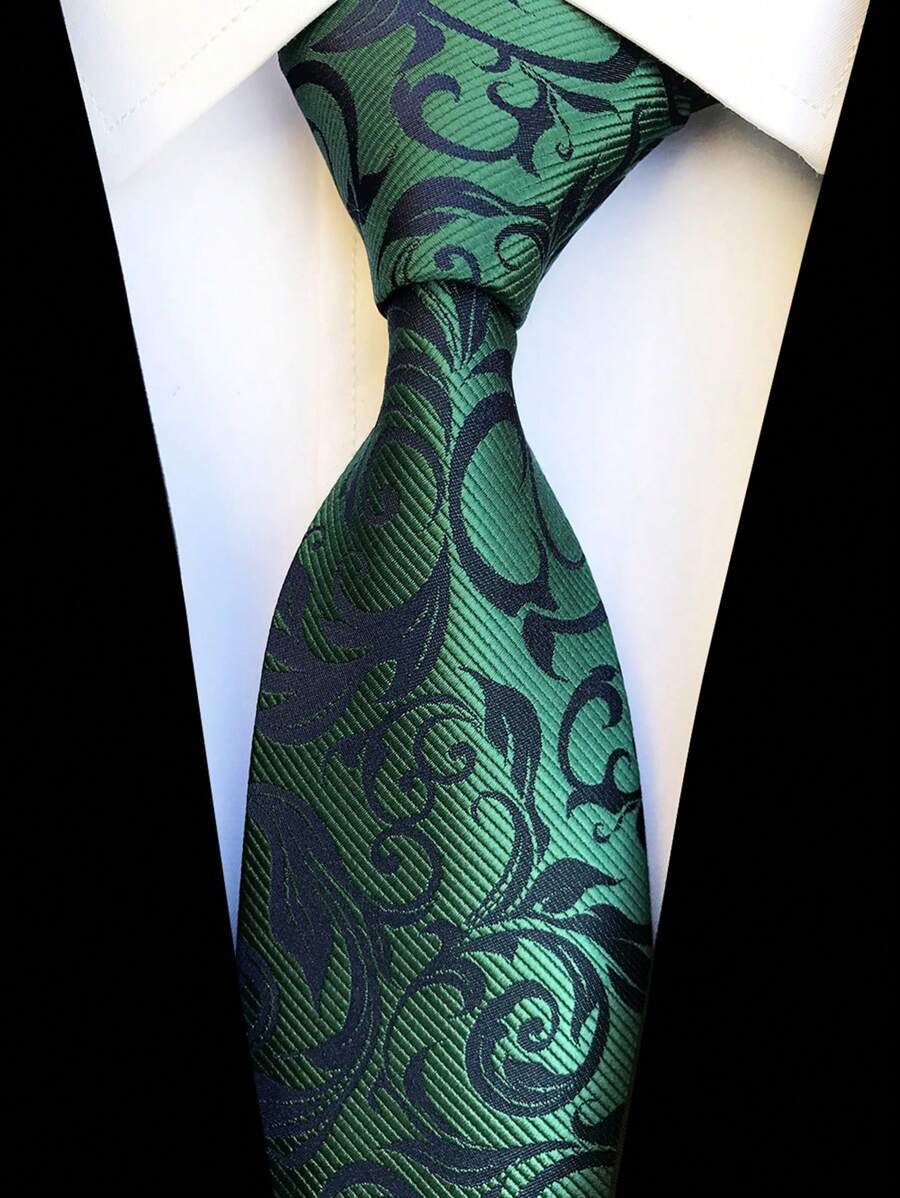 1pc 8cm Men's Dark Green Patterned Tie, Fashionable For Wedding, Party And Business - Dark Green - View 1