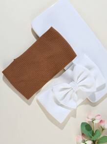 3 件装儿童大地色超大蝴蝶结头带，可爱纯色蝴蝶结装饰弹力头巾，婴儿发饰，秋冬爱情情人节 - 彩色 - 查看 7