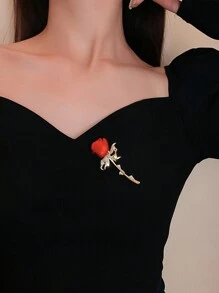 1 件优雅红玫瑰闪亮水钻胸针金属珐琅别针时尚 DIY 包包配饰女士珠宝装饰婚礼派对、生日礼物女士汽车配饰女士情人节 - 紅色 - 查看 7