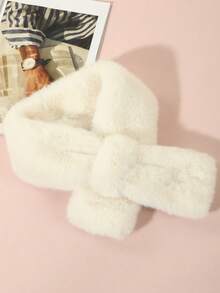 1 件女式時尚可愛女孩風格毛絨保暖圍巾,適合秋冬服裝