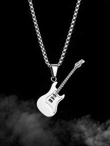 1件男女通用时尚嘻哈个性化街舞吊坠饰品，创意吉他造型项链
