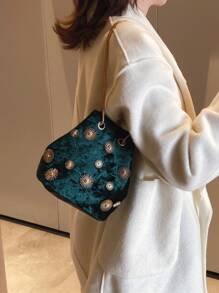 Glamorous,Quiet Luxury,Exquisite Women's Mini Fashion Round Buckle Bucket Chain Shoulder Bag For Party Girls, Bride Perfect For Party,Prom,Wedding
