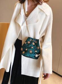 Glamorous,Quiet Luxury,Exquisite Women's Mini Fashion Round Buckle Bucket Chain Shoulder Bag For Party Girls, Bride Perfect For Party,Prom,Wedding