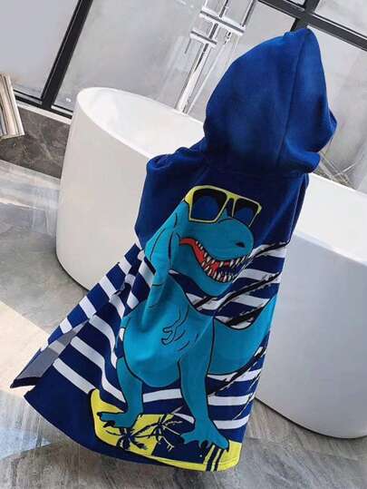 Toalla de playa con diseño de dinosaurio para niños y niñas, envoltura de toalla de baño de fibra superfina, toallas de baño con capucha de dibujos animados para niños, bata de baño para niños pequeños con capucha y toalla para la piscina