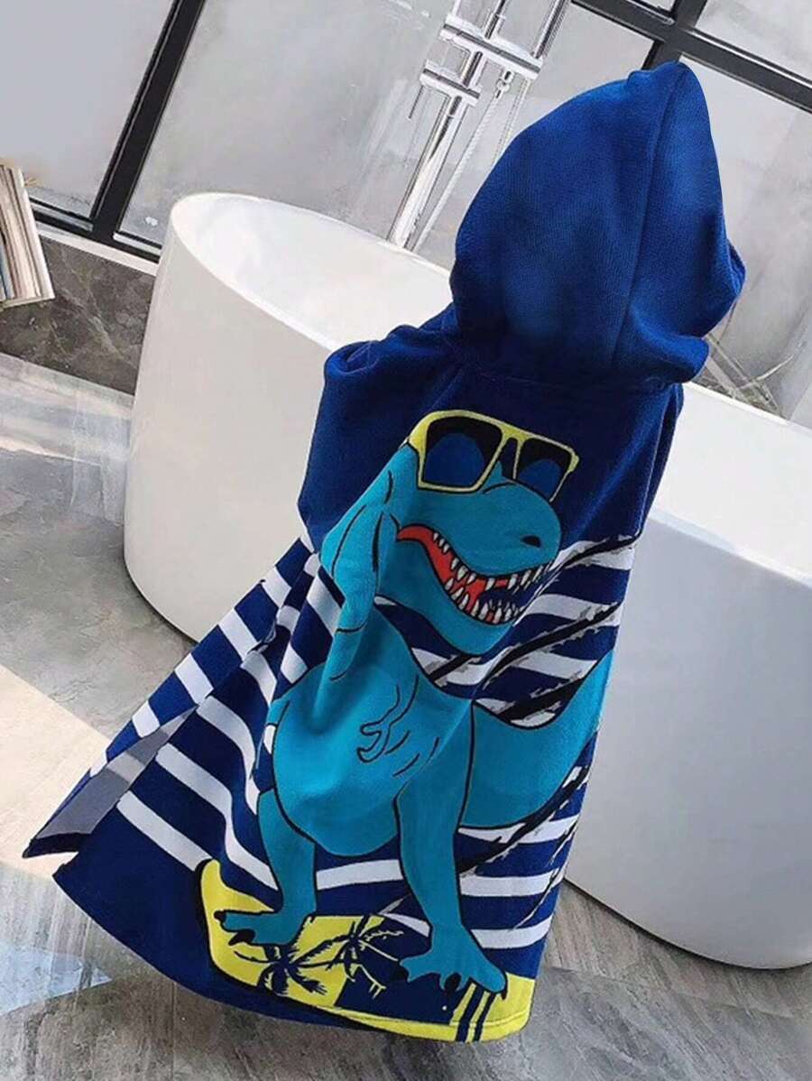 1PC Dinosaur Beach Towel For Boys Girls,  Superfine Fiber Bath Towel Wrap, Cartoon Hooded Towels Bath Robe For Kids, Toddler Pool Towel With Hood