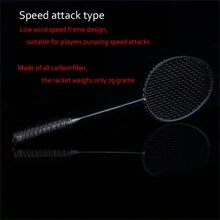 1pc  High-Grade Carbon Fiber Badminton Racket, Durable & Lightweight Professional Sports Training Racquet For Men And Women, All-Round Offensive Type With Cool Plain Appearance, Affordable And Cost-Effective, Suitable For Double Play, Health Weight Loss Exercise, Festival Gift - Black - View 2