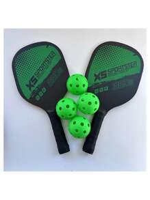 Profession Carbon Fiber Pickleball Paddles Set, Graphite Surface Racket, 2 Rackets 4 Balls 1 Storage Bag Set - Green - View 3