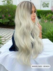 1 Gradient blend gray synthetic wig Body wave long curly hair middle part no fringe wig cosplay - Grey - View 3