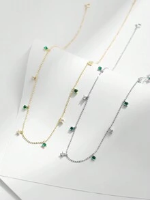 MODIAN 925純銀靈魂綠色圓形小吊墜項鍊時尚鏈子女士週年紀念珠寶禮物