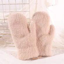 冬季男女保暖保暖内衬手套，带翻盖针织可转换手套，非常适合骑自行车、跑步、滑雪 - 卡其色 - 查看 3