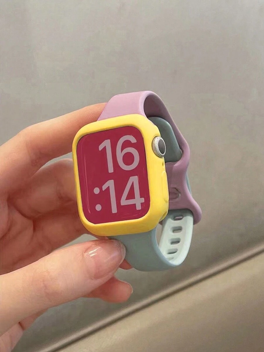 2入組女士男士軟矽膠運動錶帶紫色綠色防水腕帶和1入組黃色矽膠保護套,適用於Apple Watch帶38mm/40mm/41mm/42mm/44mm/45mm,適用於Apple Watch系列SE/8/7/6/5/4/3/2/1 - 彩色 - 查看 1