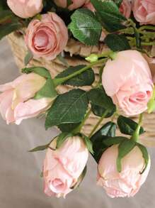 1 pieza Ramo de rosas rosa quemado, estilo retro con 7 cabezas con bordes quemados, flor de rosa artificial de tallo único, decoración del hogar, centro de mesa, boda, sala de estar, decoración de fiesta, regalo, decoración de habitación, 50 cm
