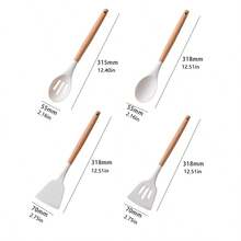 14pcs Wooden Handle Silicone Kitchen Utensils Set For Non-stick Cookware, With Storage Bucket For Home Kitchen - Black - View 4