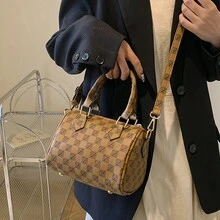 迷你鱷魚紋波士頓包,豪華女士單肩包經典手提包 - 棕色 - 查看 4