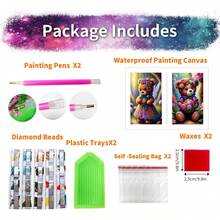 2pcs Bear Cartoon 5d Diy Diamond Painting Kit For Adults, Diamond Art With Diamonds And Tools, Number Painting - Multicolor - View 3