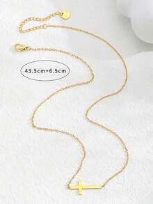 1pc Cute Stainless Steel Cross Necklace For Women For Daily Wearing - Yellow Gold - View 2