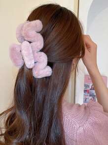 1 pieza Accesorio de pinza de pelo de unicolor de peluche para otoño/invierno, accesorios lindos, rosa, Día de San Valentín, pinzas para el cabello, clip para el cabello