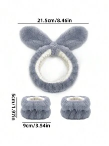 1 套卡通灰兔印花盥洗包、防水套、腕带和头带套装家居浴室装饰秋季装饰返校