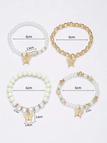 4入組波西米亞風格高級優雅個性化創意蝴蝶和水晶多層串珠時尚手鐲,作為情人節/周年慶/派對女士禮物