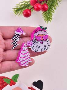 10pcs/Set Fashion Pink Santa Claus, Christmas Tree, Lightning Acrylic Jewelry DIY Earrings, Necklace Pendant - Multicolor - View 3