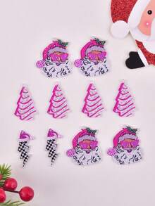 10pcs/Set Fashion Pink Santa Claus, Christmas Tree, Lightning Acrylic Jewelry DIY Earrings, Necklace Pendant - Multicolor - View 4