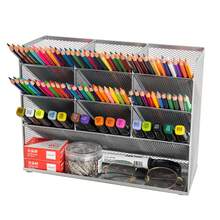 網狀桌面收納盒多功能桌面文具收納架筆筒盒,適用於家居、辦公室和學校用品 - 銀色 - 查看 6