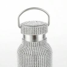1pc 350/500/750ml Rhinestone Decor Stainless Steel Insulated Bottle, With Handmade Rhinestone Decor Lid And Handle, Double Wall Vacuum Flask For Outdoor Travel Sport Home Use Water Bottle Back To School
