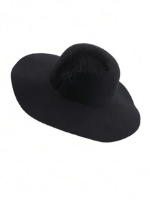 Feather Decor Wide Brim Felt Hat - Black - View 3