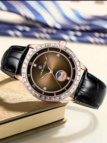 LOUIEJUELEN Black Watch Men'S Waterproof Casual Leather Watch - Black - View 3