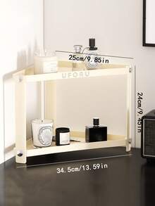 1入組化妝品收納盒,多層化妝品展示架,雙層設計,三角形狀,大尺寸簡約設計,適用於浴室,臥室梳妝台,米白色 - 米色 - 查看 2