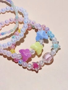 4入組/套兒童彩色亞克力珠寶手鐲,附帶蝴蝶魅力配件 - 彩色 - 查看 4