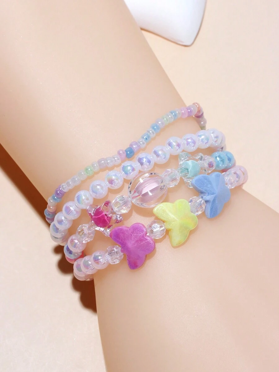 4入組/套兒童彩色亞克力珠寶手鐲,附帶蝴蝶魅力配件 - 彩色 - 查看 1