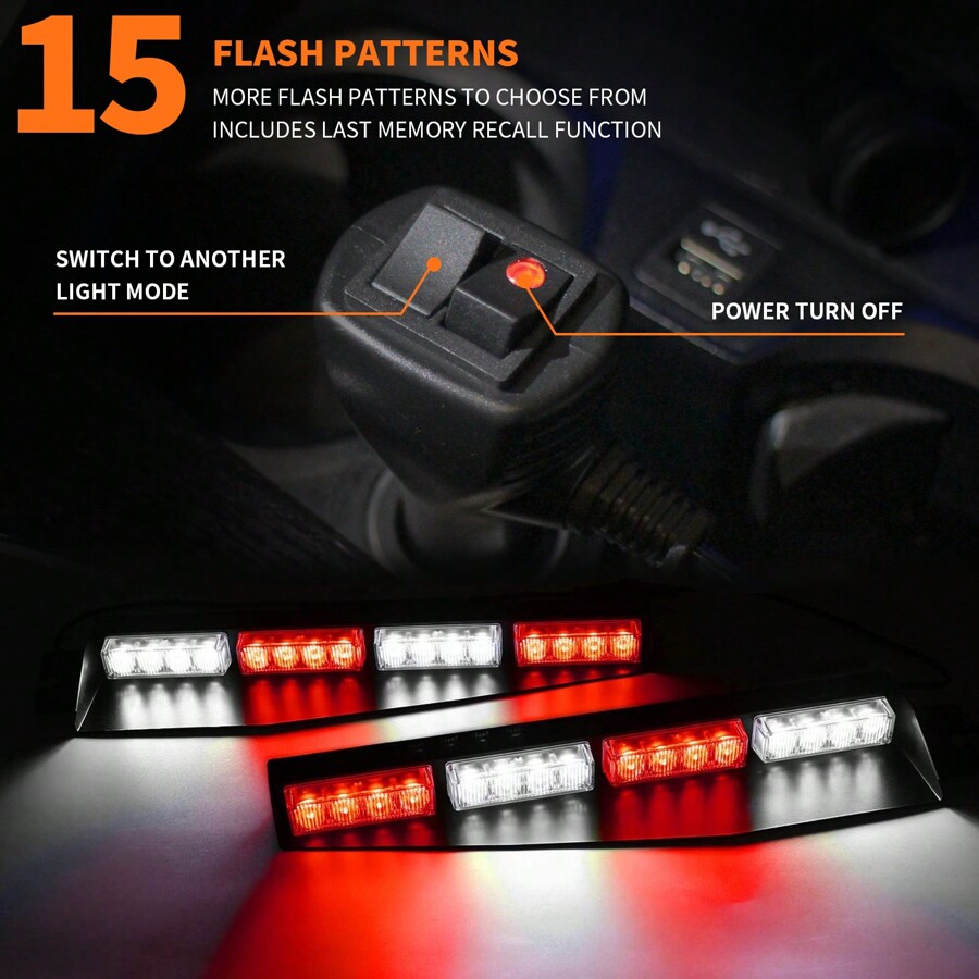 32 LED Visor Strobe Light Bar Interior Windshield Sunvisor Emergency