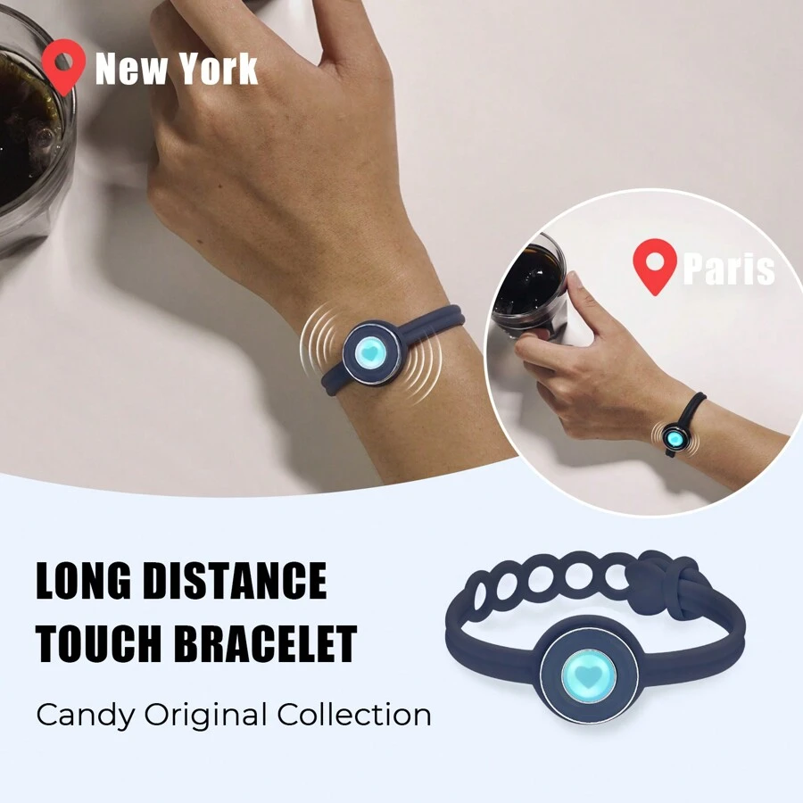 Totwoo Candy Collection-Long Distance Touch Single Bracelet-Colorful Band Bracelet, Vibration & Light Up For Love Couples Bracelet | Long Distance Relationship Gifts For Girlfriend Bluetooth Pairing Jewelry- Stay Connected Anytime, Anywhere - 深藍 - 查看 1