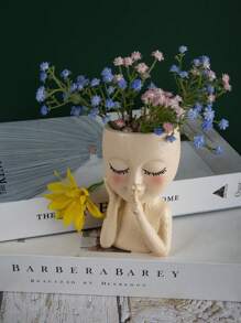 1pc Creative Human Head Shaped Polyresin Flower Vase - Yellow - View 5