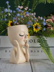 1pc Creative Human Head Shaped Polyresin Flower Vase - Yellow - View 3