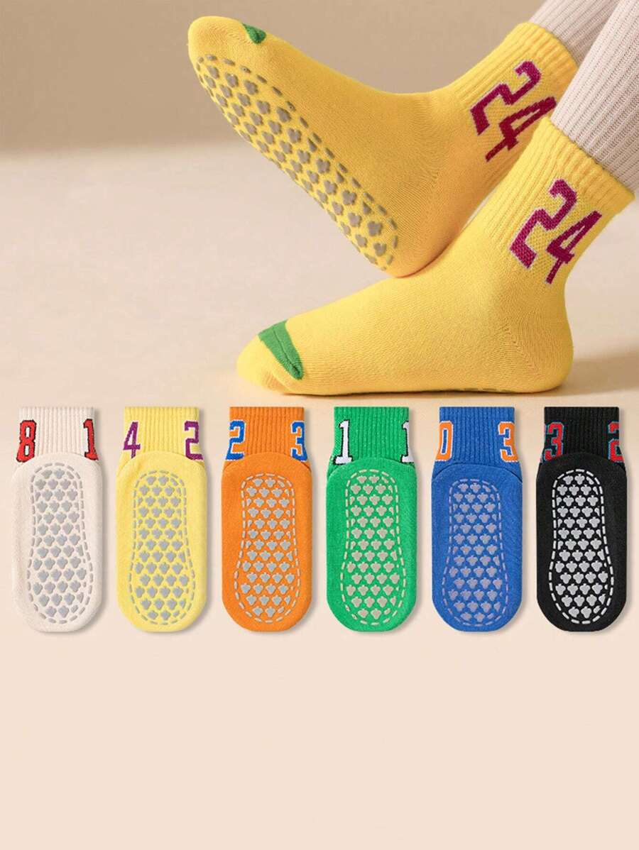 6pairs Anti-slip Floor Socks For Kids, Suitable For Trampoline, Playground, Parent-child Early Education, And Adult Yoga - Multicolor - View 1