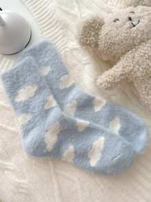2 Pares Calcetines De Piso De Diseño De Nube Y Hipopótamo De Peluche, Lindos Y Cálidos Calcetines Gruesos Japoneses Para Mujeres En Invierno