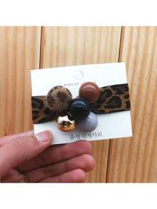 1入豹紋印花頭髮繩,多彩珠鏈控尾繩,寬頭結彈力髮帶,適用於女性