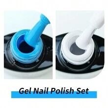 Y2k款法式雙色凝膠指甲油套裝（2入組10ml白色凝膠指甲油+美甲磨光工具）,易於打造微笑線和快速創造尖銳指彩,適用於新手和專業人士,精美禮盒包裝 - 藍色 - 查看 5