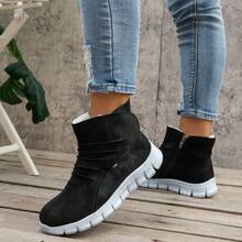 女用雪靴2023冬季新款真皮加毛加厚防滑保暖短靴 - 黑色 - 查看 4