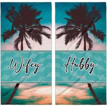 LOCHAS Mr. and Mrs. Beach Towels, His and Hers Towel - Couple Beach Towel Matching Set - Wedding, Honeymoon, Bachelorette Gifts - Quick Dry Microfiber Travel Towels, 30" x 60" for Couple - 掌七V2 - 查看 1