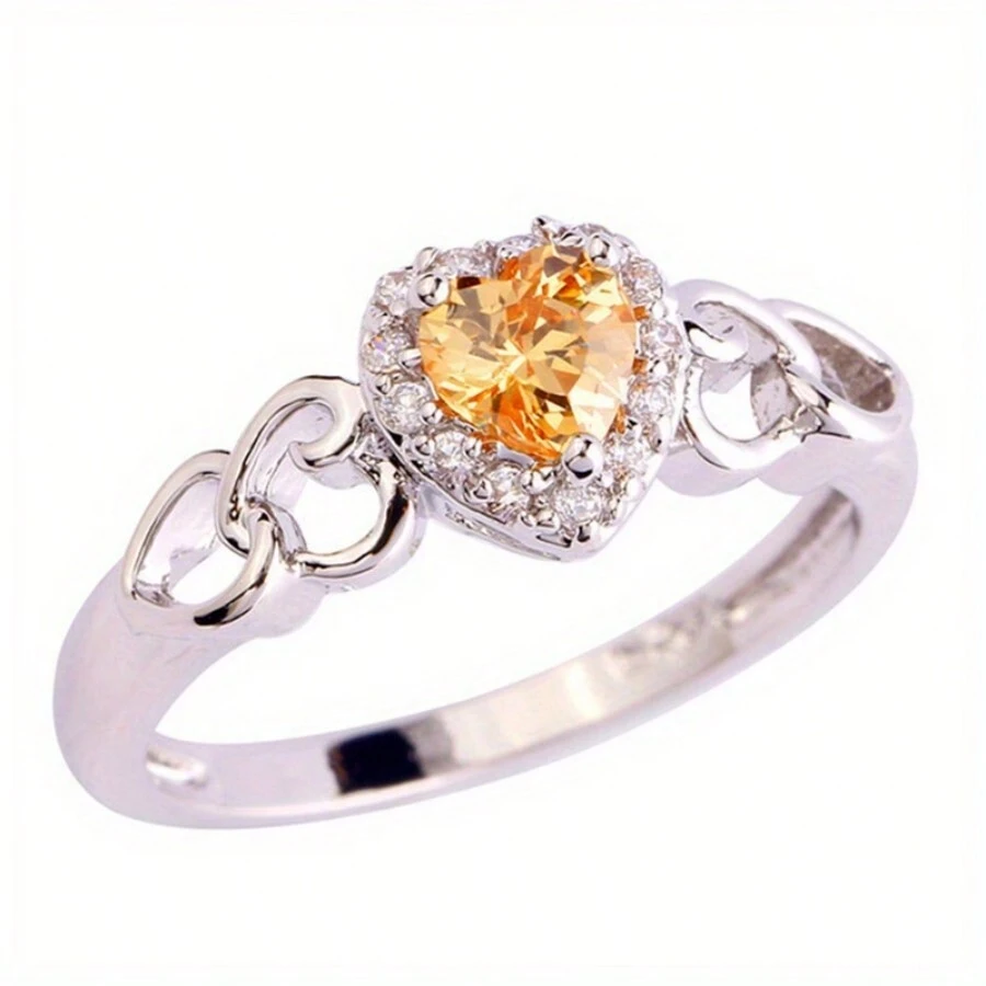 1 Pièce Bague Découpée En Forme De Coeur À La Mode Et Jaune Pour Femme, Convient Pour Mariage, Soirée, Festival