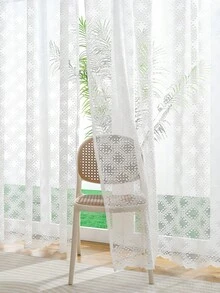 1片復古點和雪花設計菱形窗簾,適用於客廳和臥室 - 白色 - 查看 2